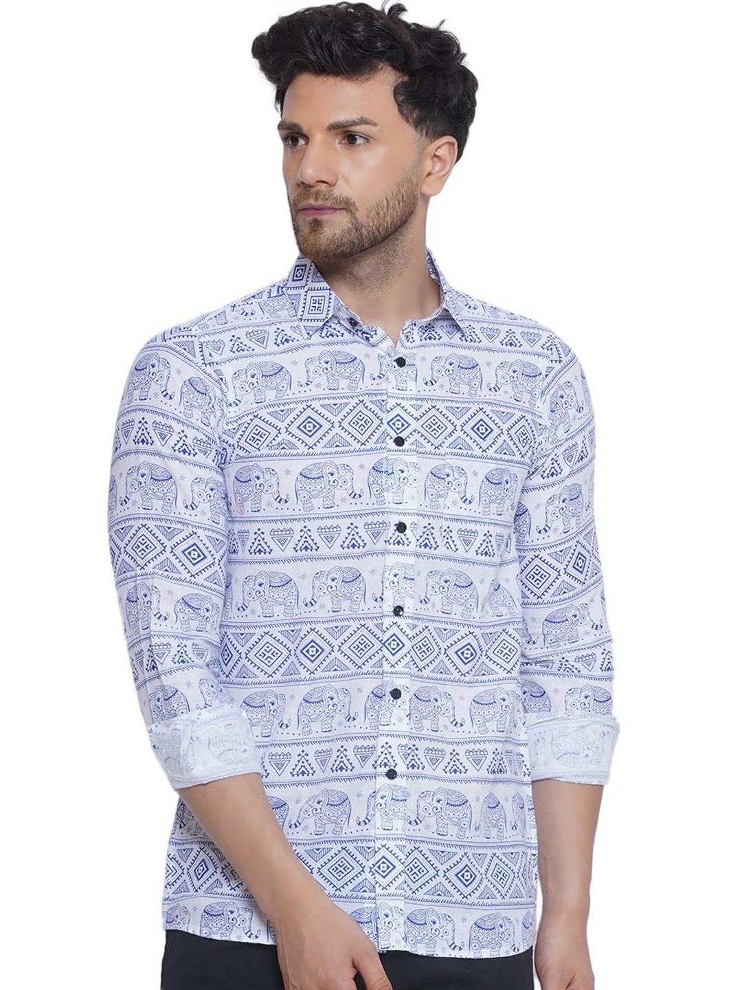 

VEERA PARIDHAAN Men Opaque Printed Casual Shirt, White