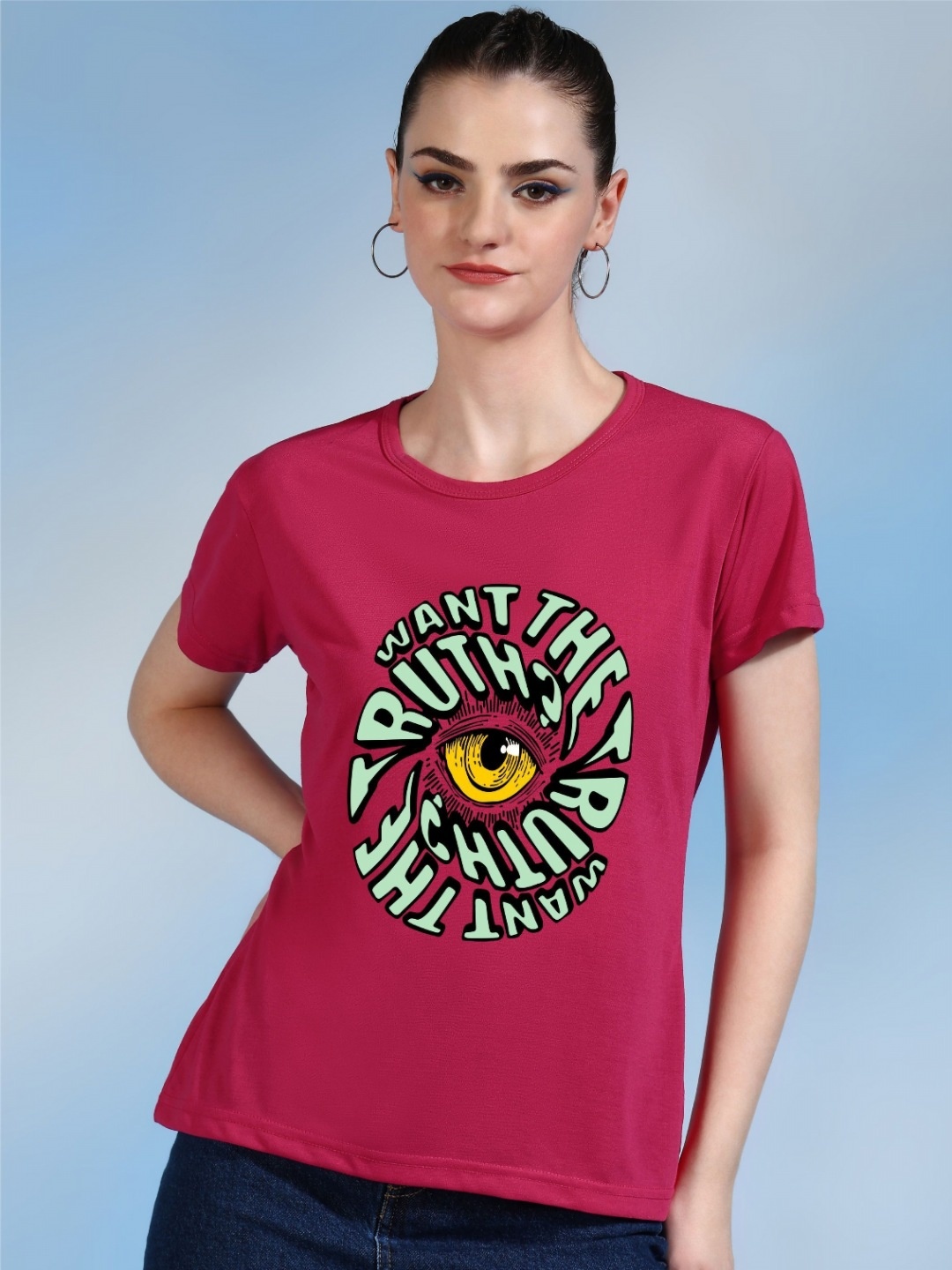 

Moda Rapido Women Printed Bio Finish Applique T-shirt, Pink