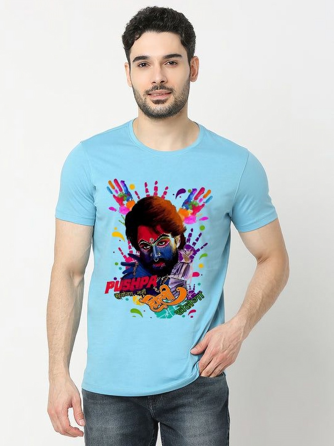 

MAYKR Men Printed Raw Edge T-shirt, Blue