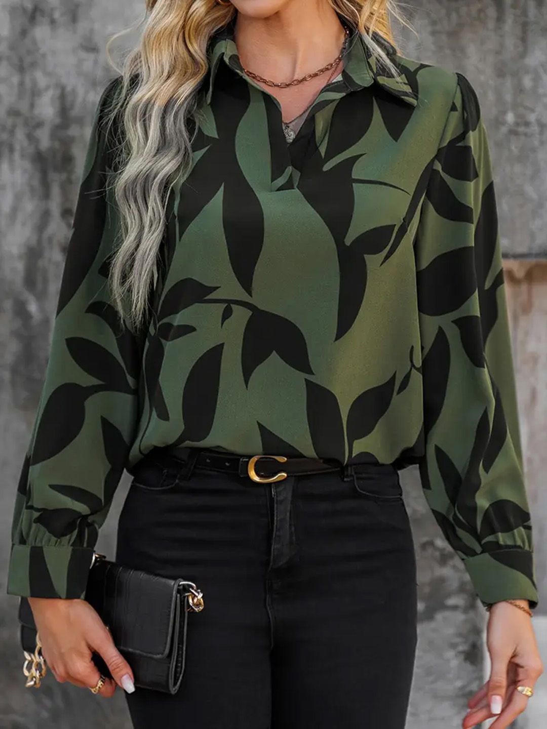 

JC Mode Print Shirt Style Top, Green