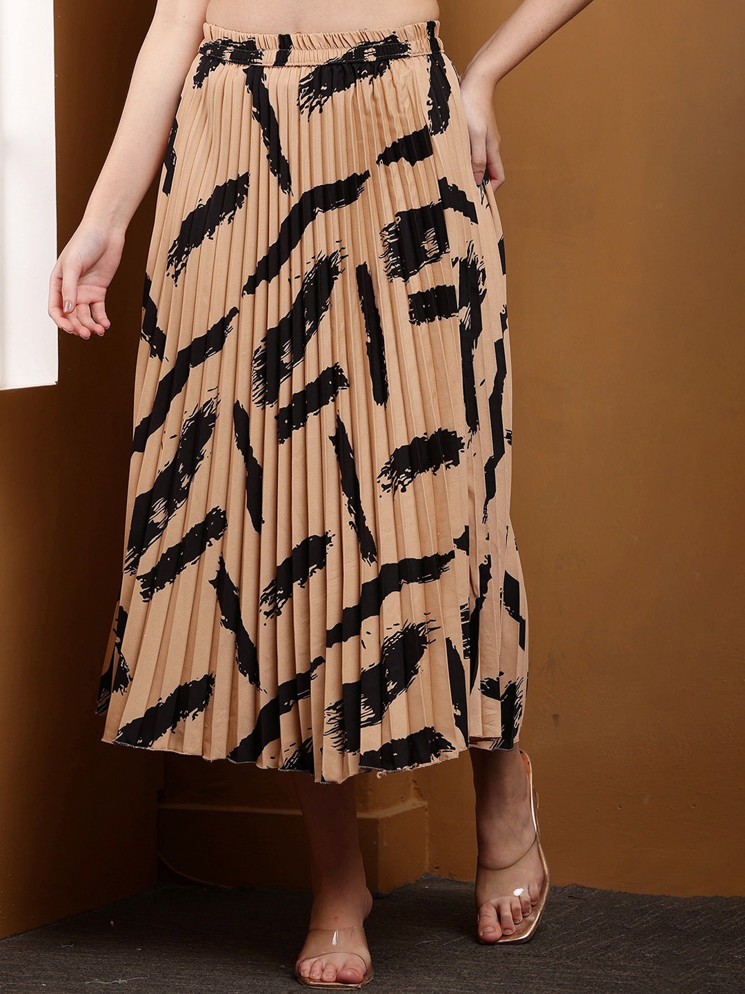 

ENTRY LEVEL Printed A-Line Midi Skirt, Khaki