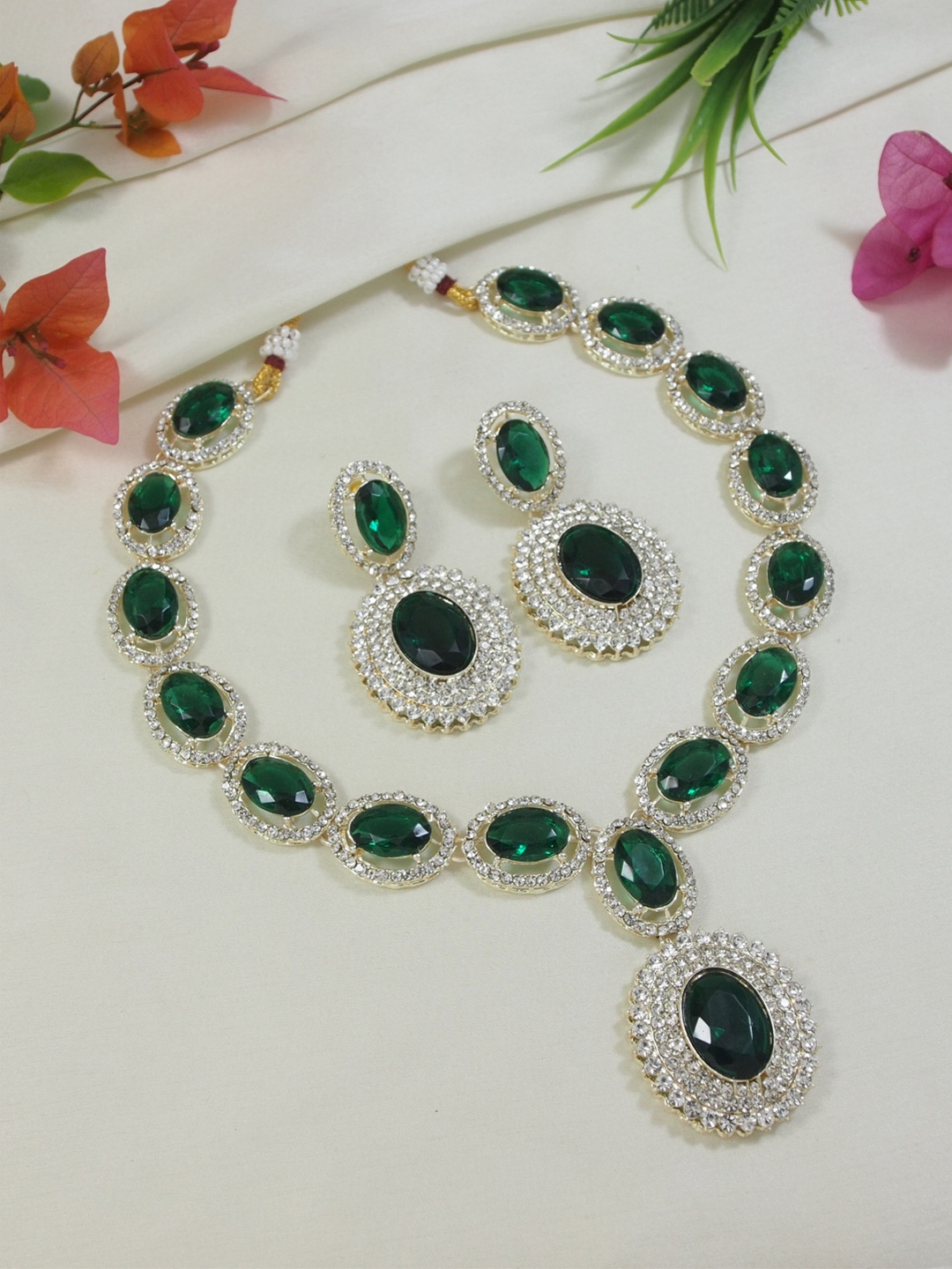 

I Jewels Gold Plated Stone Studded Jewellery Set