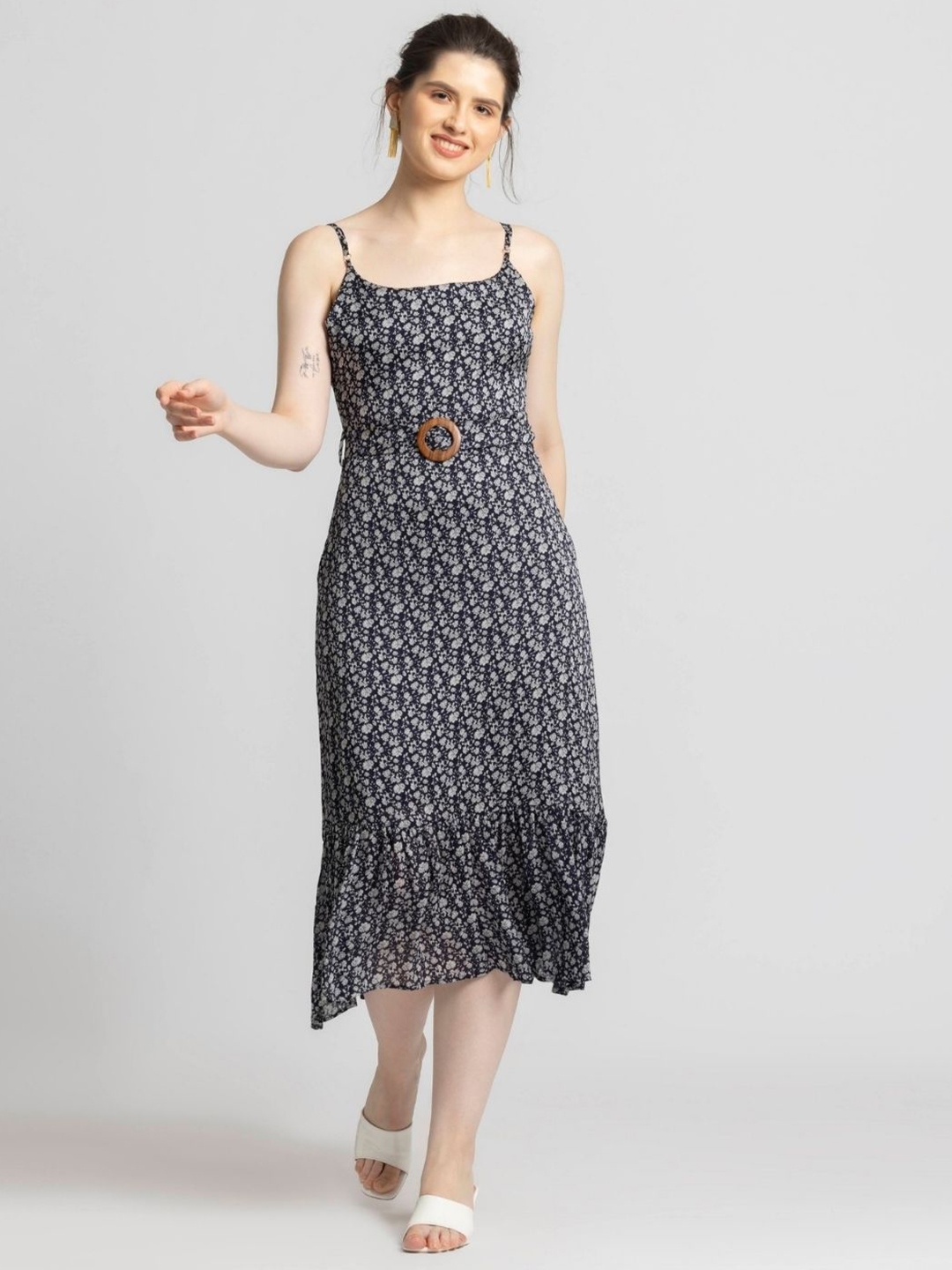 

JULO Floral Print Chiffon A-Line Midi Dress, Blue