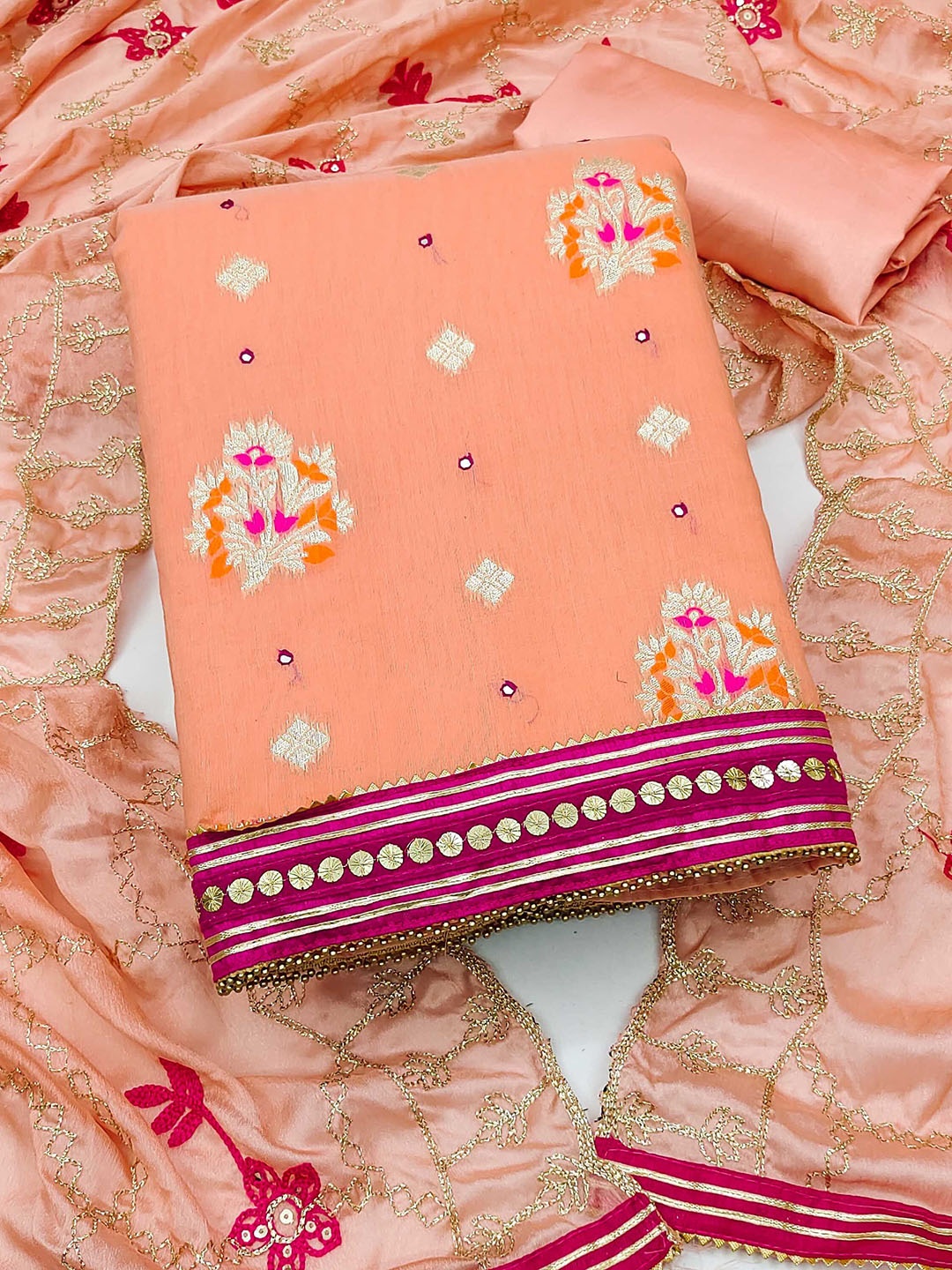 

SAINOOR Semi-Stitched Dress Material, Peach