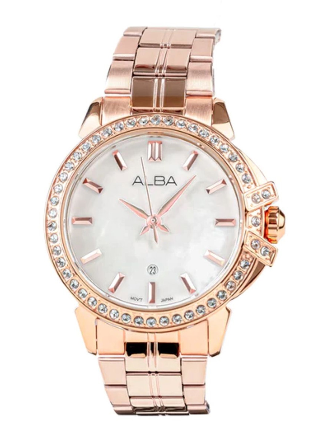 

ALBA Rose Gold Ladies Watch with Mother of Pearl Dial and Crystals-AH7CW8X1, White