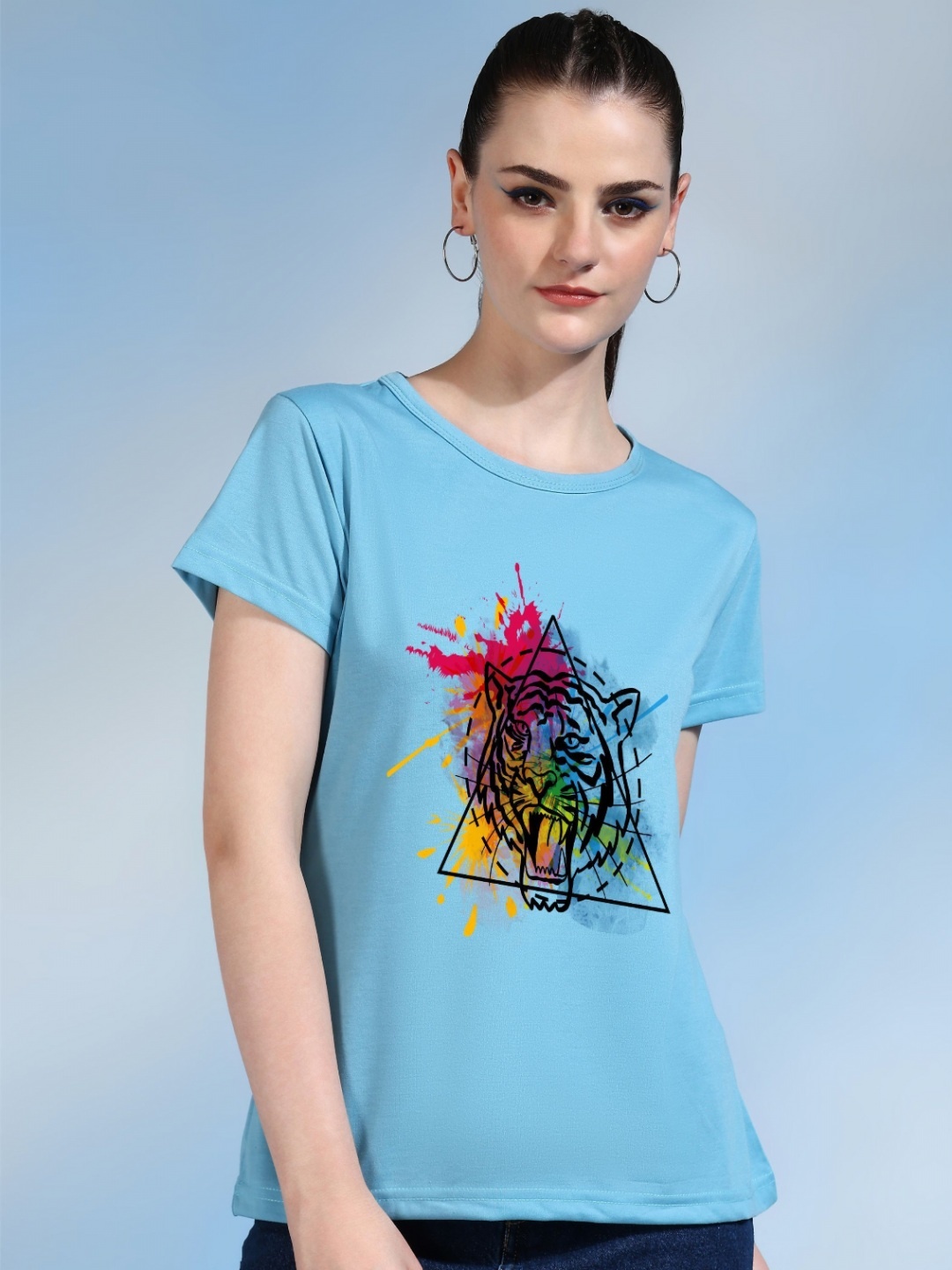 

Moda Rapido Women Printed Bio Finish T-shirt, Turquoise blue