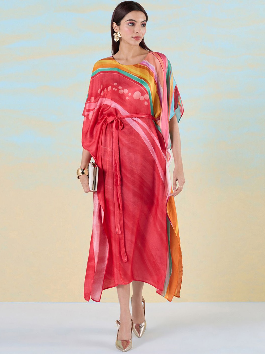

navyasa by liva Print Kimono Sleeve Liva Kaftan Top, Red