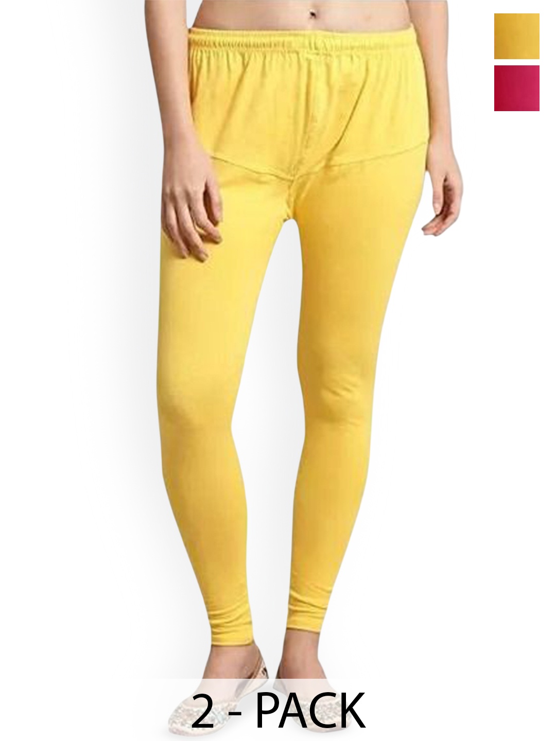 

URBAN KANYA Pack Of 2 Mid-Rise Churidar-Length Leggings, Yellow