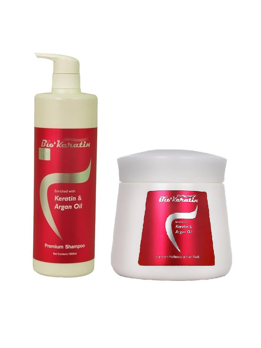 

Bio'Keratin Set Of 2 Premium Keratin & Argan Oil Shampoo 1000 ml & Hair Mask 500 ml, Red