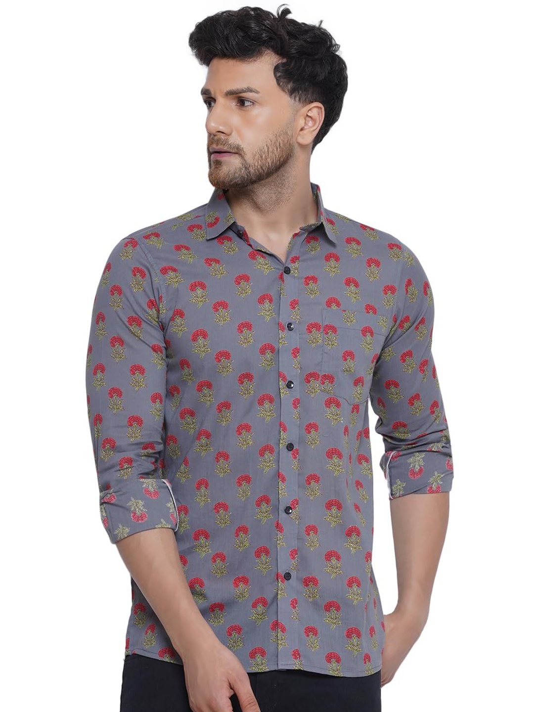 

VEERA PARIDHAAN Men Floral Opaque Printed Casual Shirt, Grey