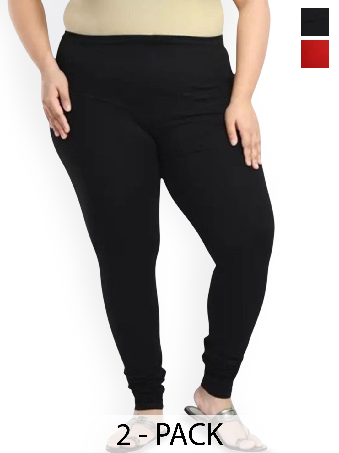 

URBAN KANYA Pack Of 2 Mid-Rise Churidar-Length Leggings, Black