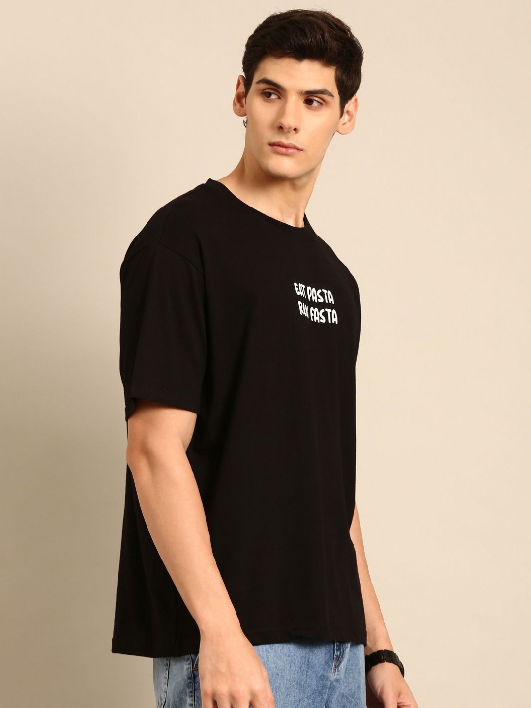 

Mast & Harbour Men Printed Drop-Shoulder Sleeves Bio Finish Pockets T-shirt, Black