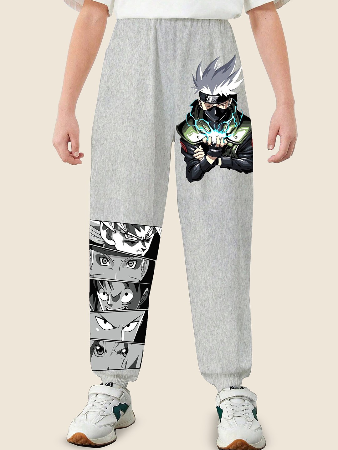 

LOCAVESTIR Boys Naruto Anime Printed Mid Rise Joggers, Grey