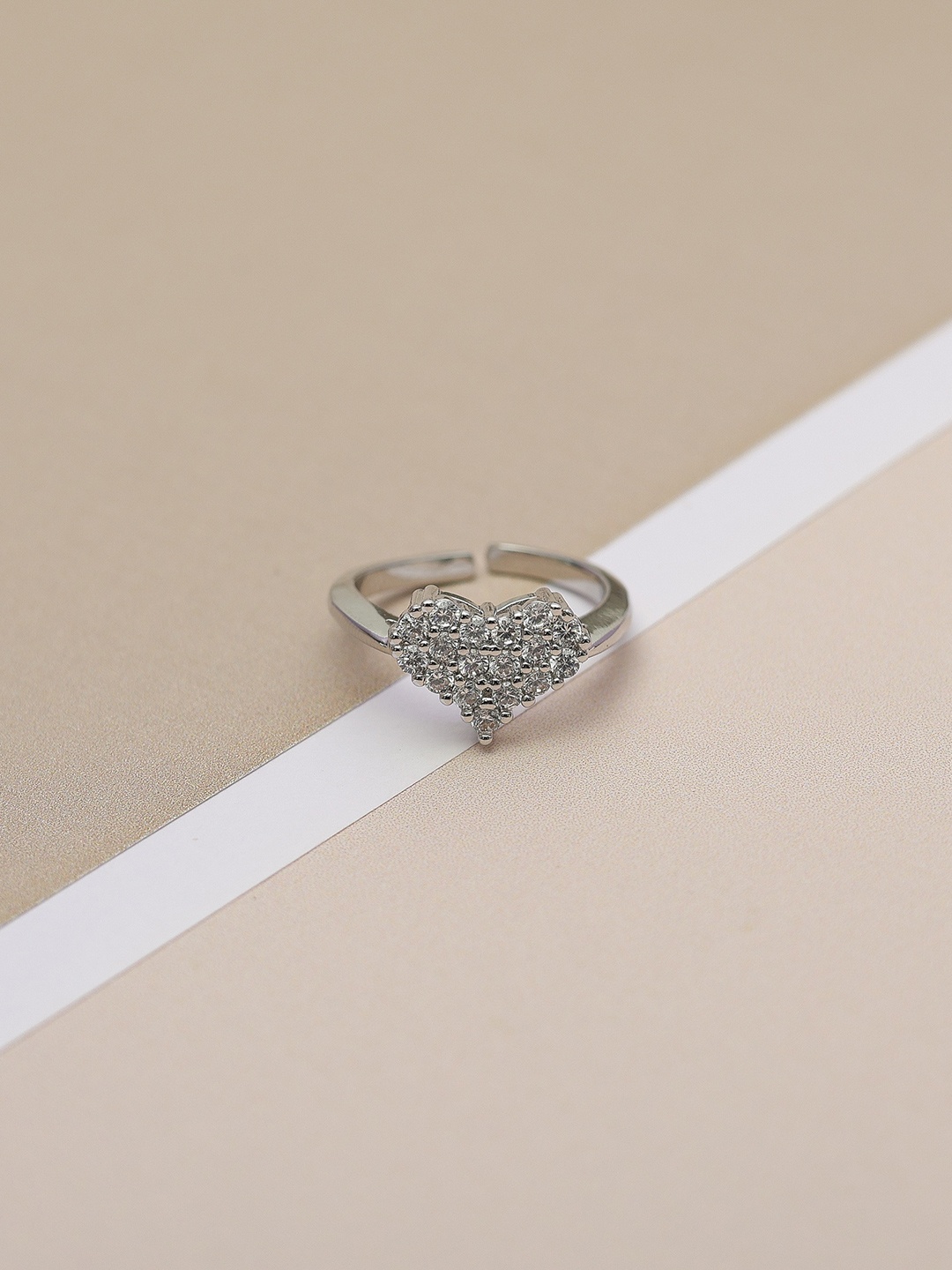 

Laviscart Rhodium-Plated Stone Studded Adjustable Finger Ring, Silver