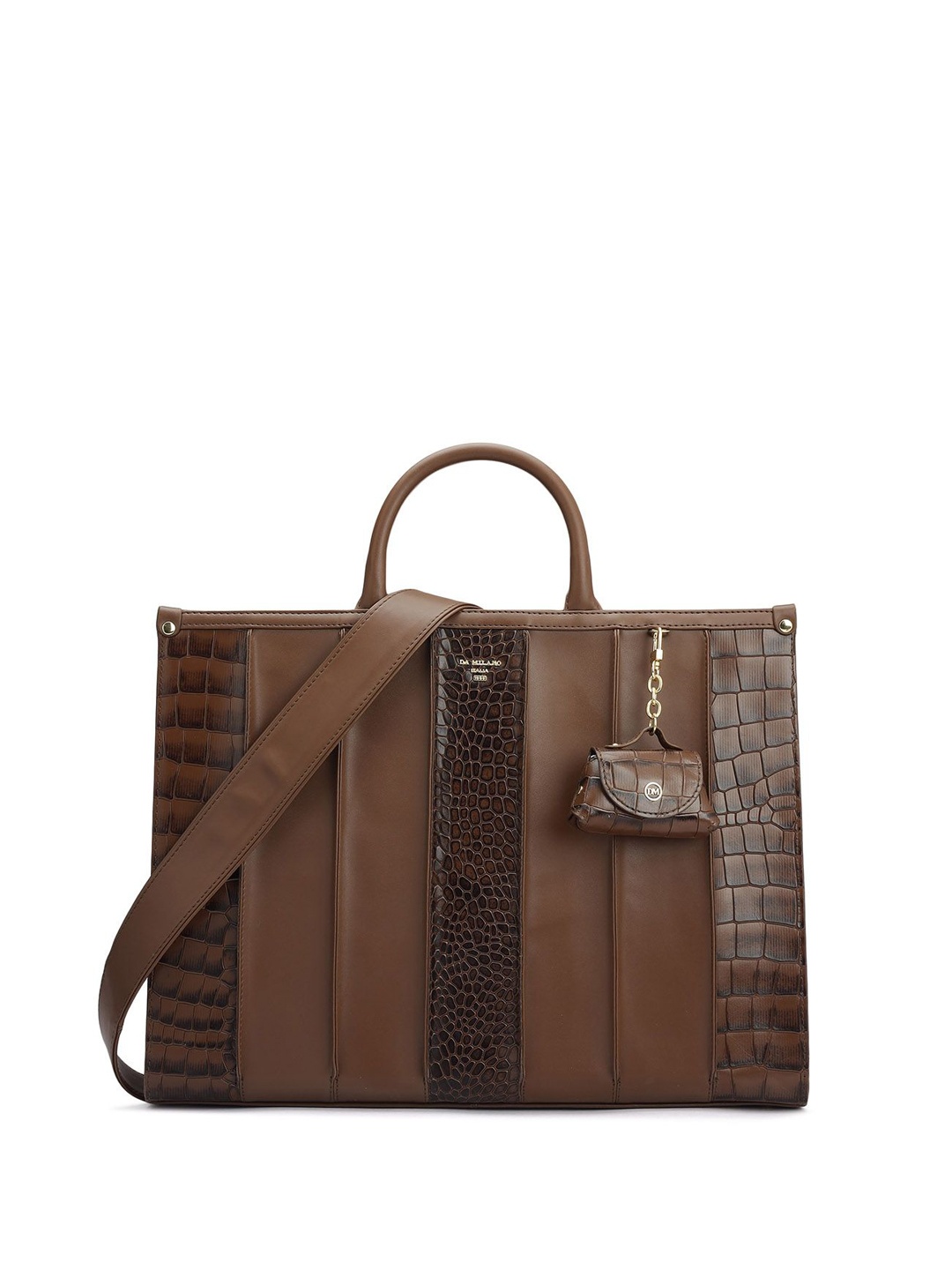 

Da Milano Textured Leather Structured Satchel, Brown