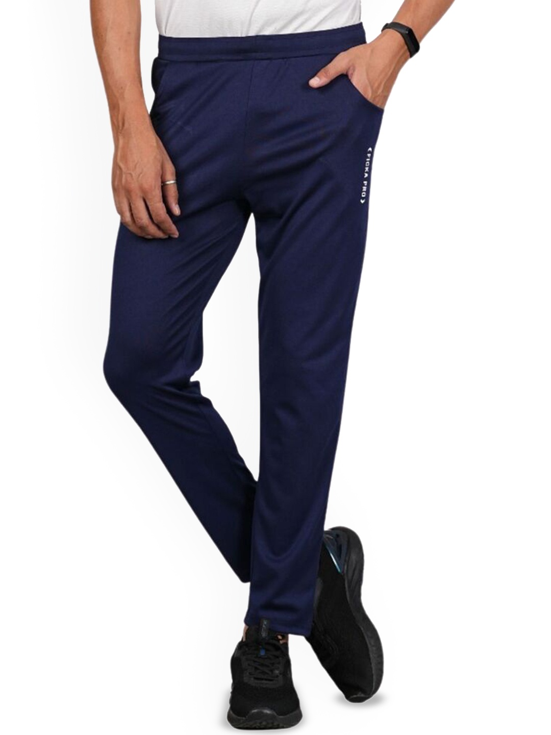 

FICKA Men Mid Rise Track Pants, Navy blue