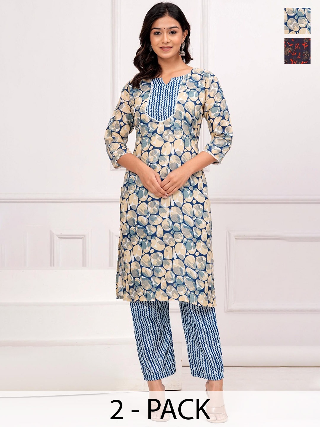 

Moda Rapido Women Printed Regular Kurta with Trousers, Navy blue