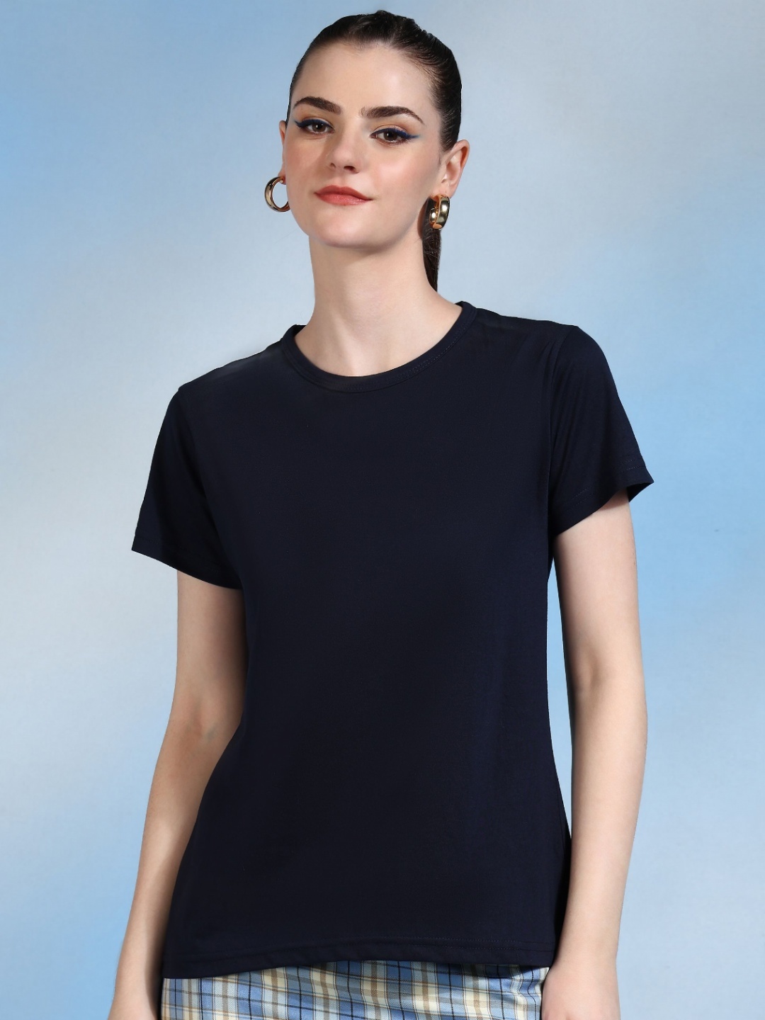 

Moda Rapido Women Bio Finish Raw Edge T-shirt, Navy blue