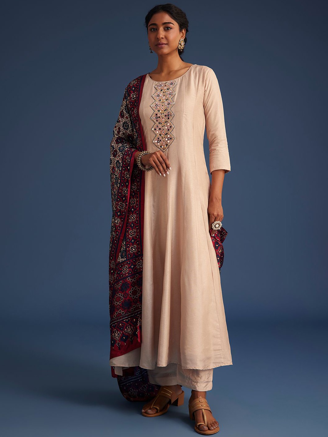 

KALKI Fashion Women Embroidered Regular Kurta with Trousers & With Dupatta, Beige