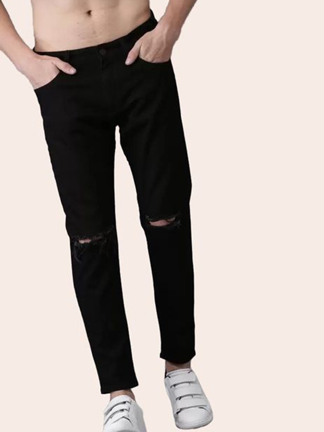 

COMFITS Men Classic Straight Fit Slash Knee Jeans, Black