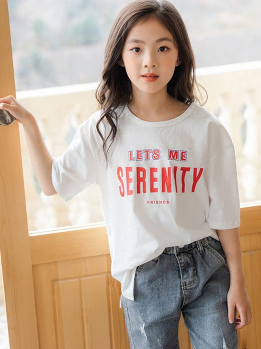 

LULU & SKY Girls Typography Printed Boxy T-shirt, White