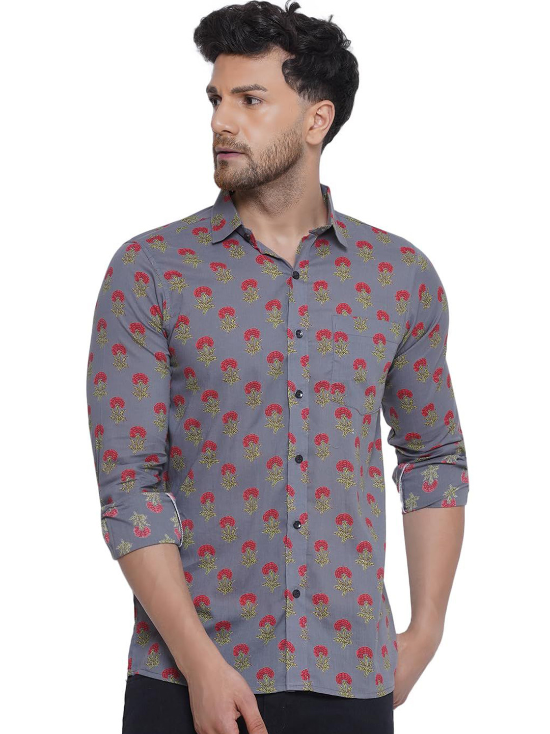 

VEERA PARIDHAAN Men Floral Opaque Printed Casual Shirt, Grey