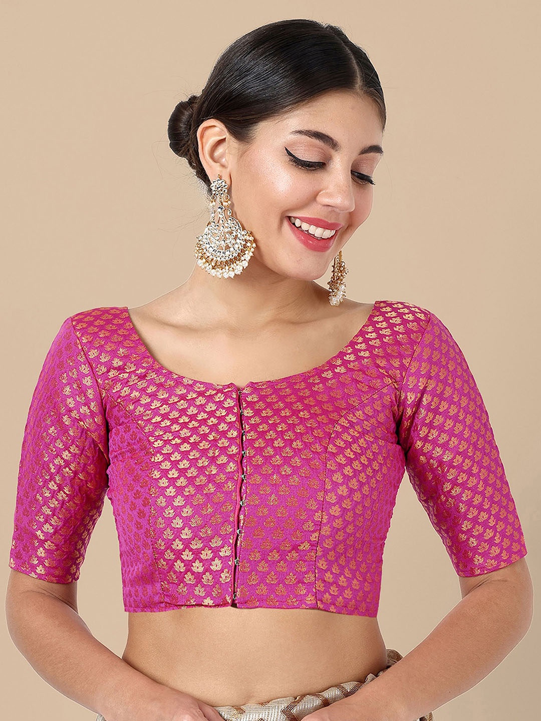 

DEVATITHI Women Pink Woven Design Saree Blouse