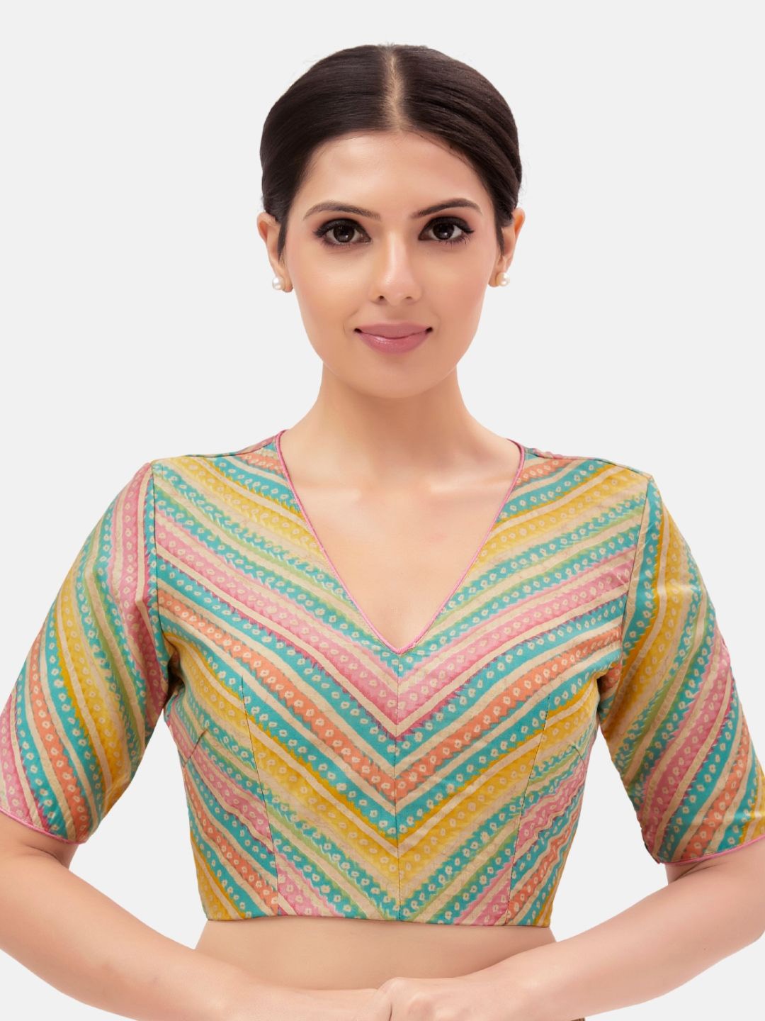 

Studio Shringaar Printed V-Neck Saree Blouse, Yellow