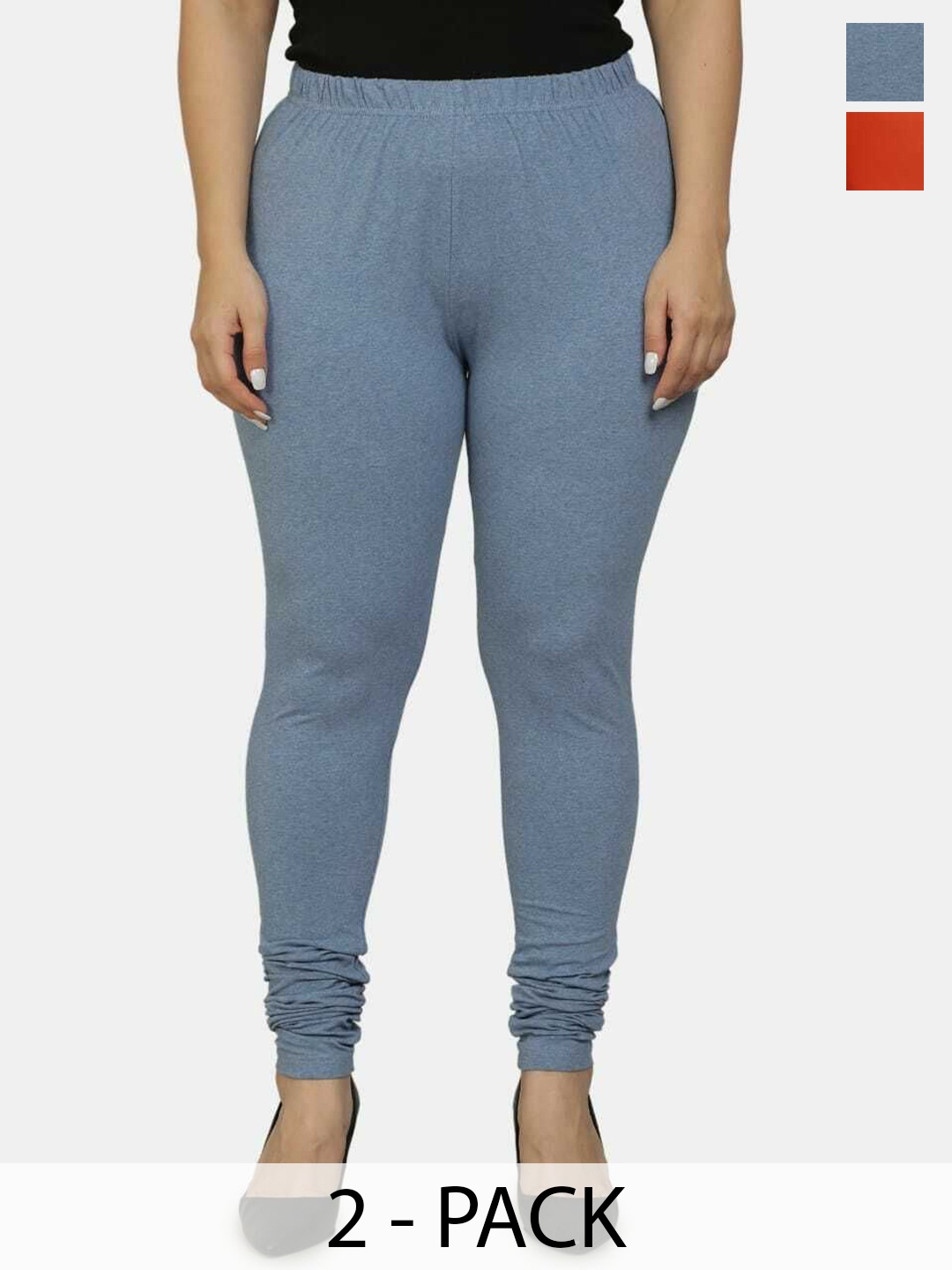 

URBAN KANYA Pack Of 2 Mid-Rise Churidar-Length Leggings, Orange