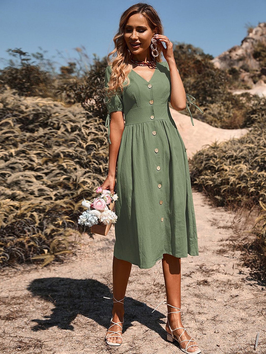 

JC Mode A-Line Midi Dress, Green
