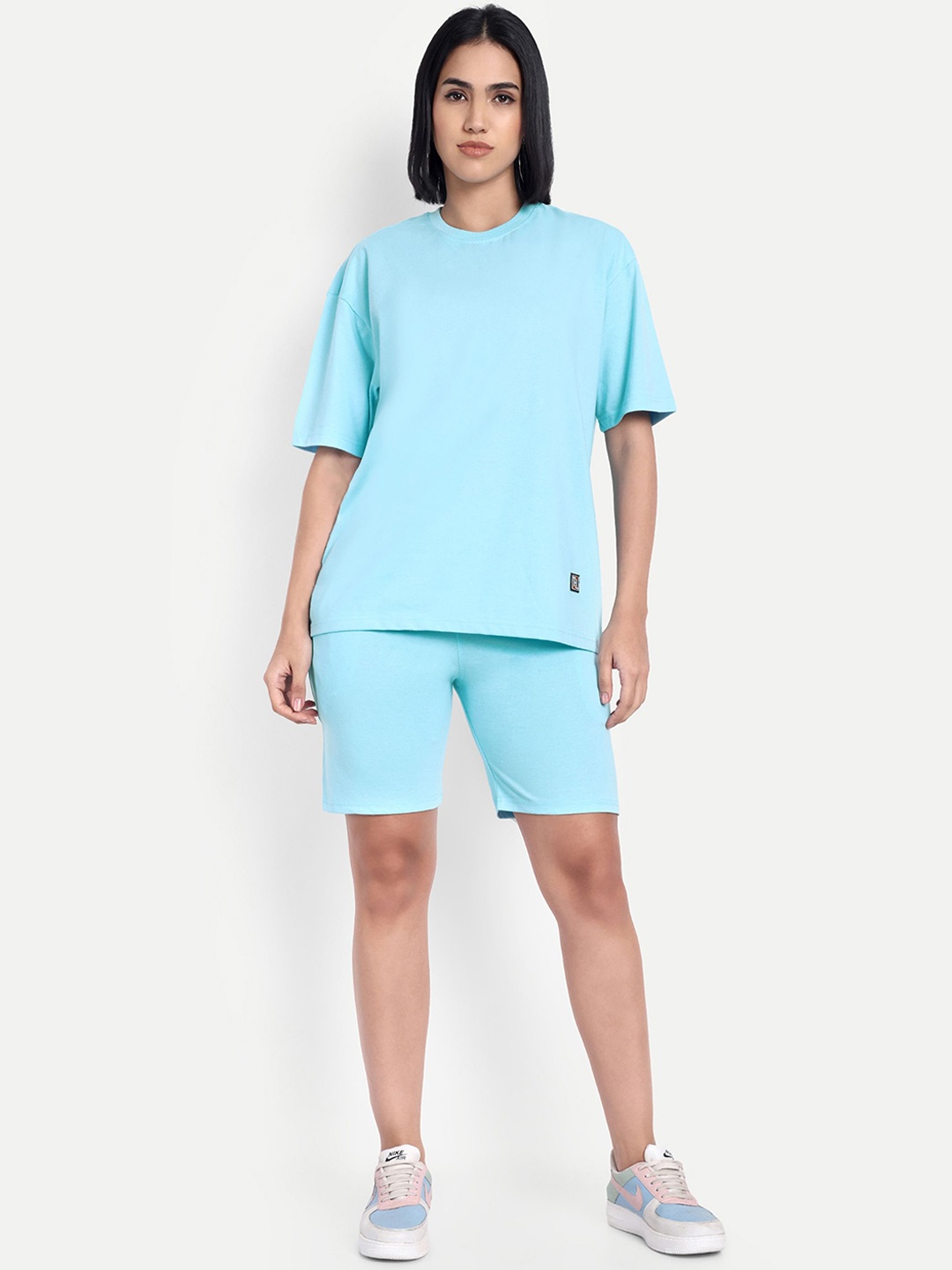 

HEATHEX Round Neck T-Shirt With Shorts Co-Ords, Blue
