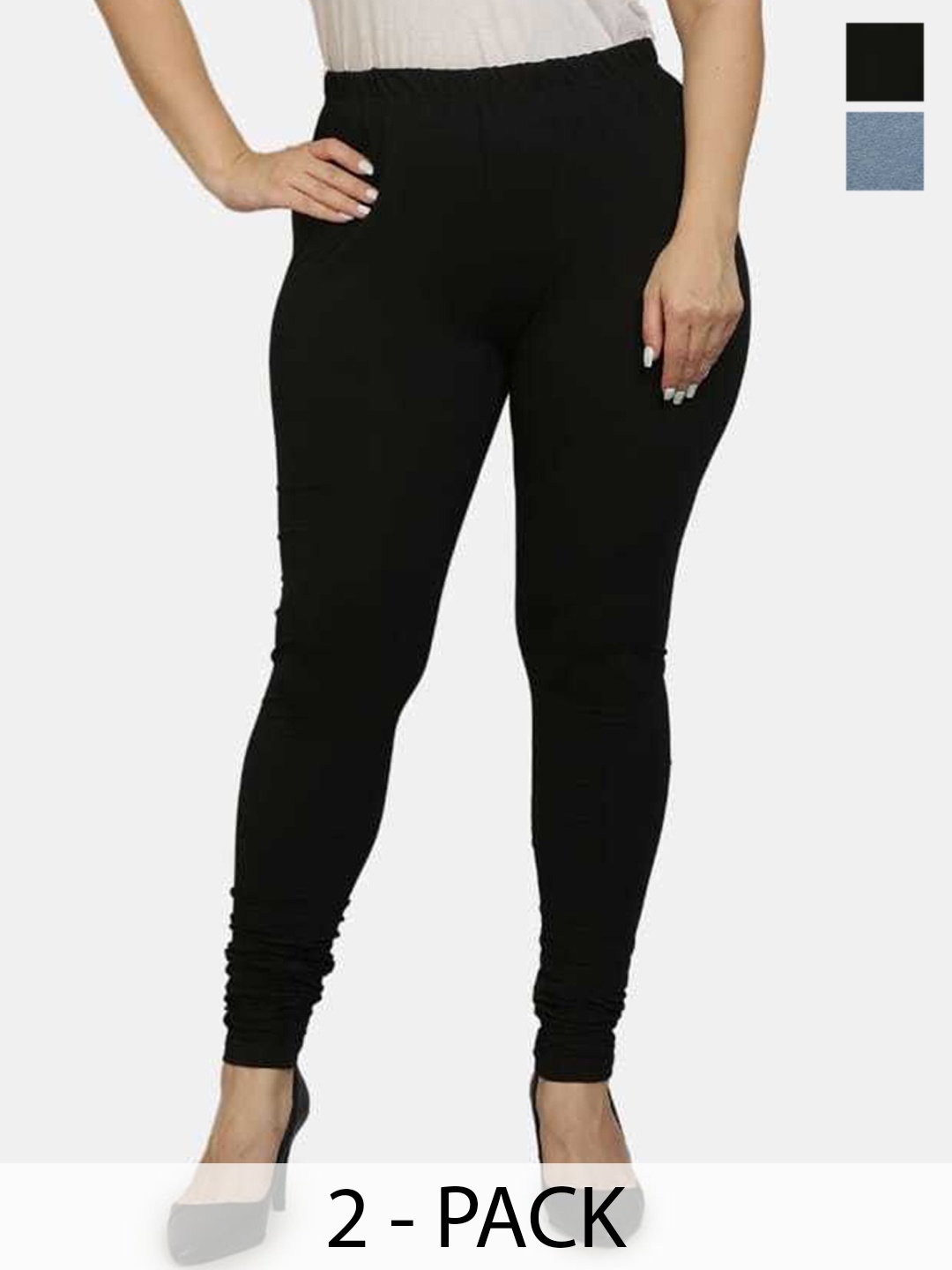

URBAN KANYA Pack Of 2 Mid-Rise Churidar-Length Leggings, Black