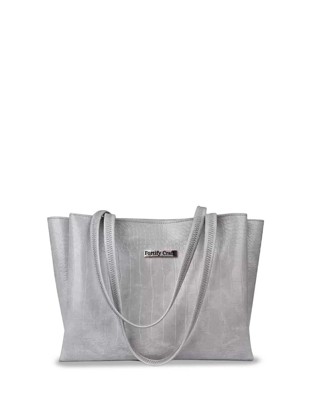 

FORTIFY CRAFT Textured PU Shopper Tote Bag, Grey