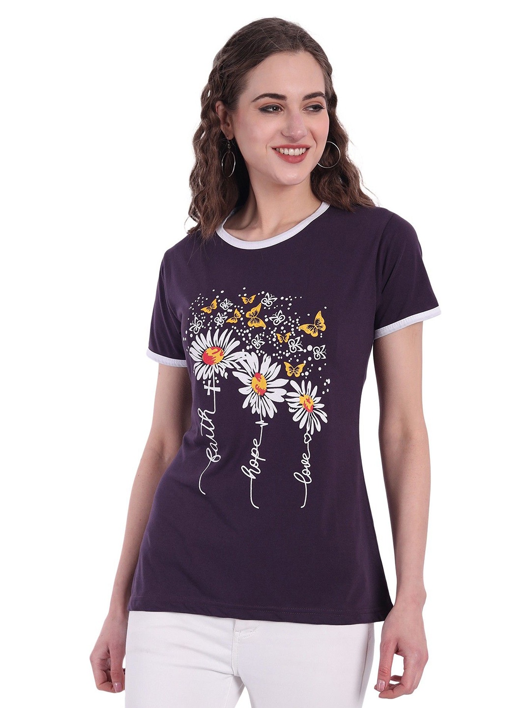 

Moda Rapido Women Printed Bio Finish T-shirt, Purple