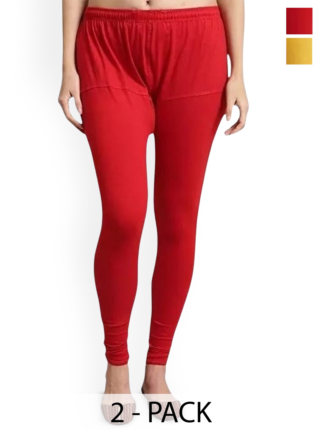 

URBAN KANYA Pack Of 2 Mid-Rise Churidar-Length Leggings, Red