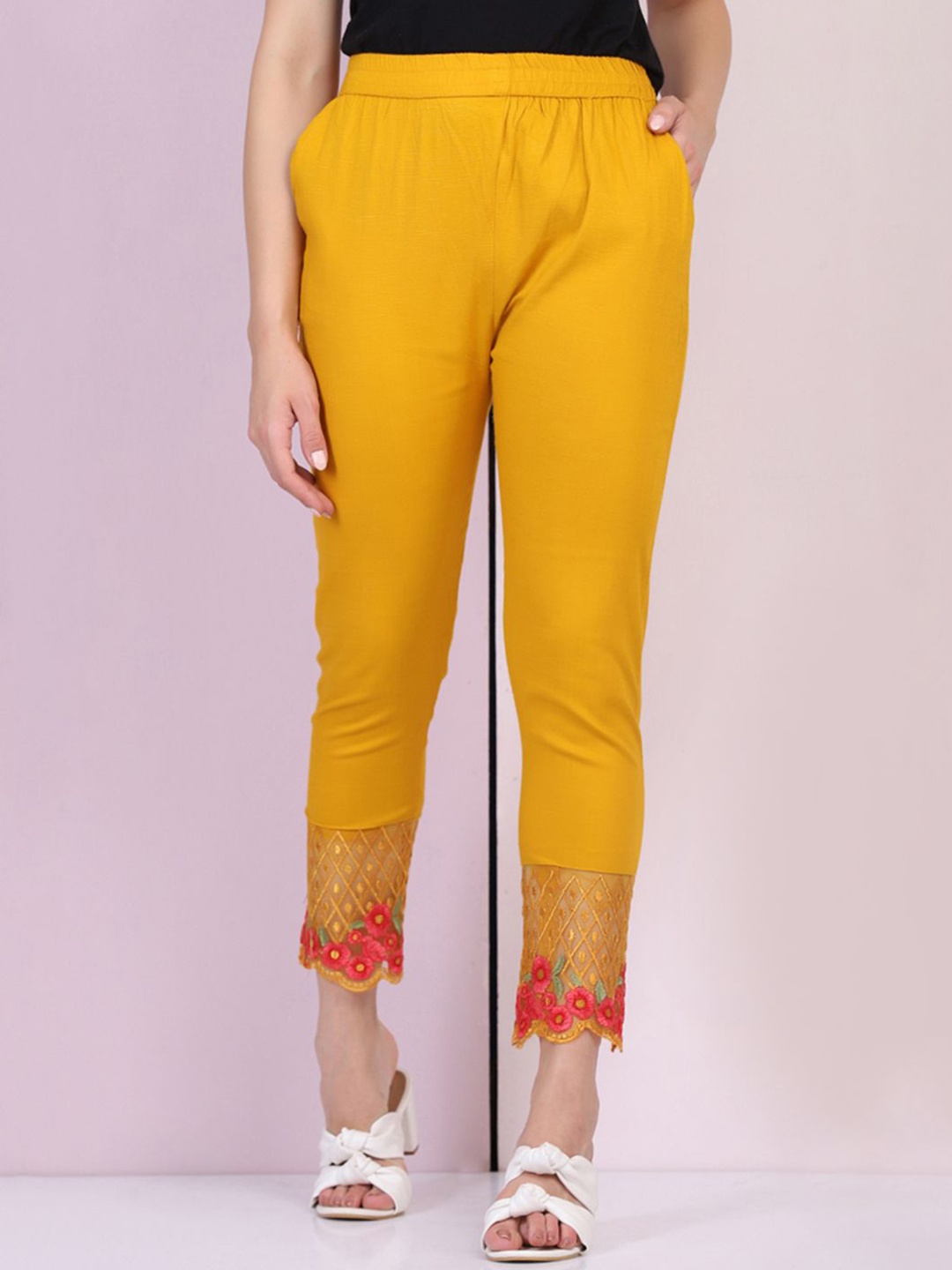 

DIMPY GARMENTS Pure Cotton Skinny Fit Mid Rise Ankle Length Leggings, Yellow
