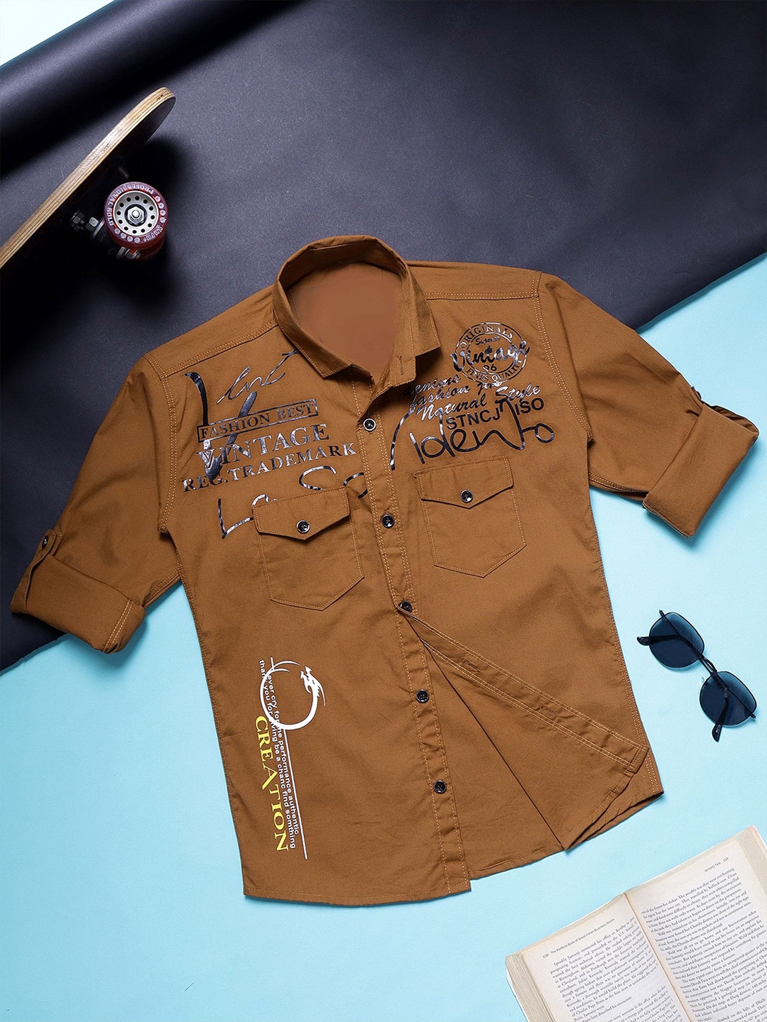 

YK Boys Opaque Printed Casual Shirt, Brown