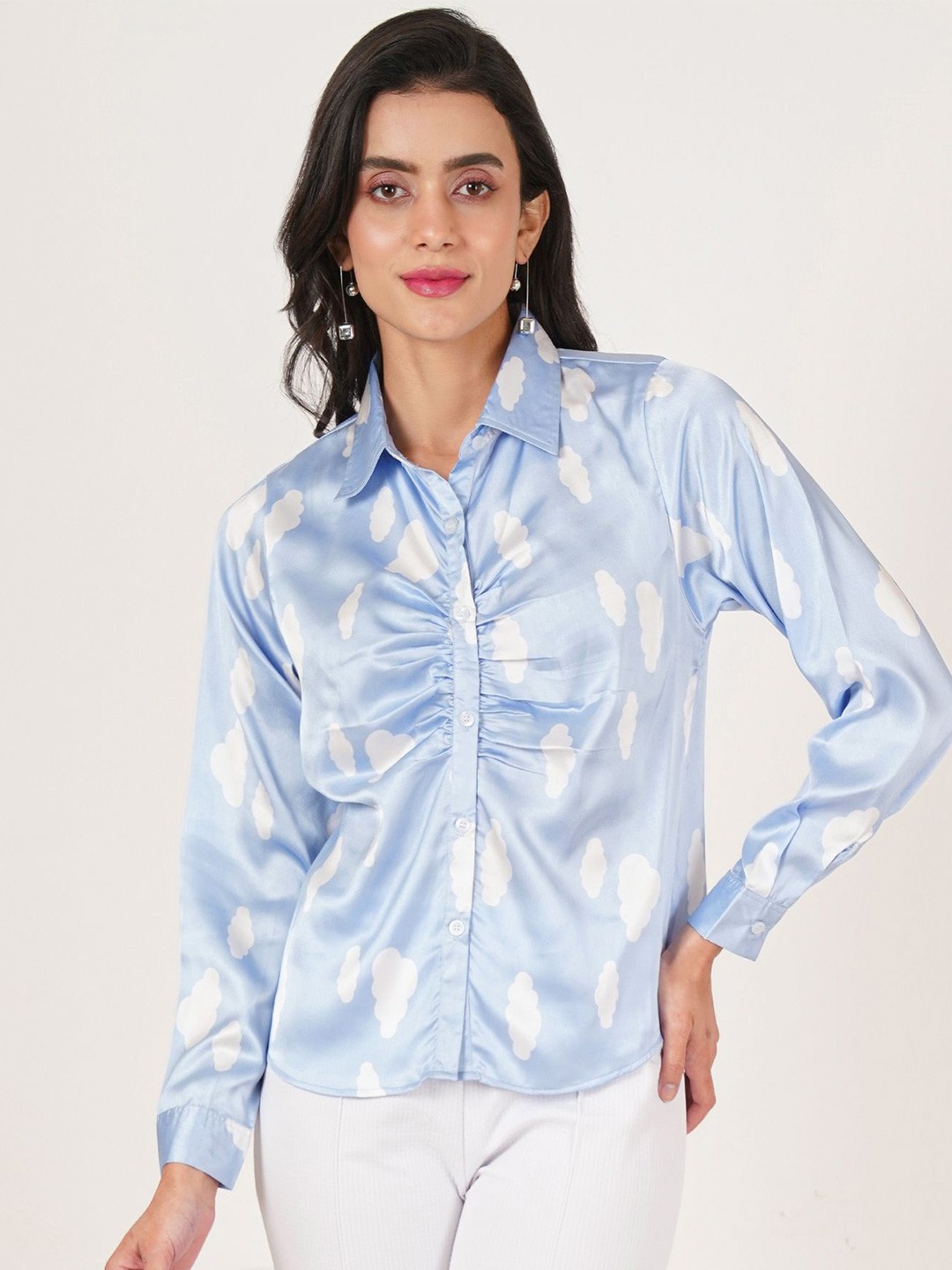 

U&F Women Original Slim Fit Opaque Printed Casual Shirt, Blue