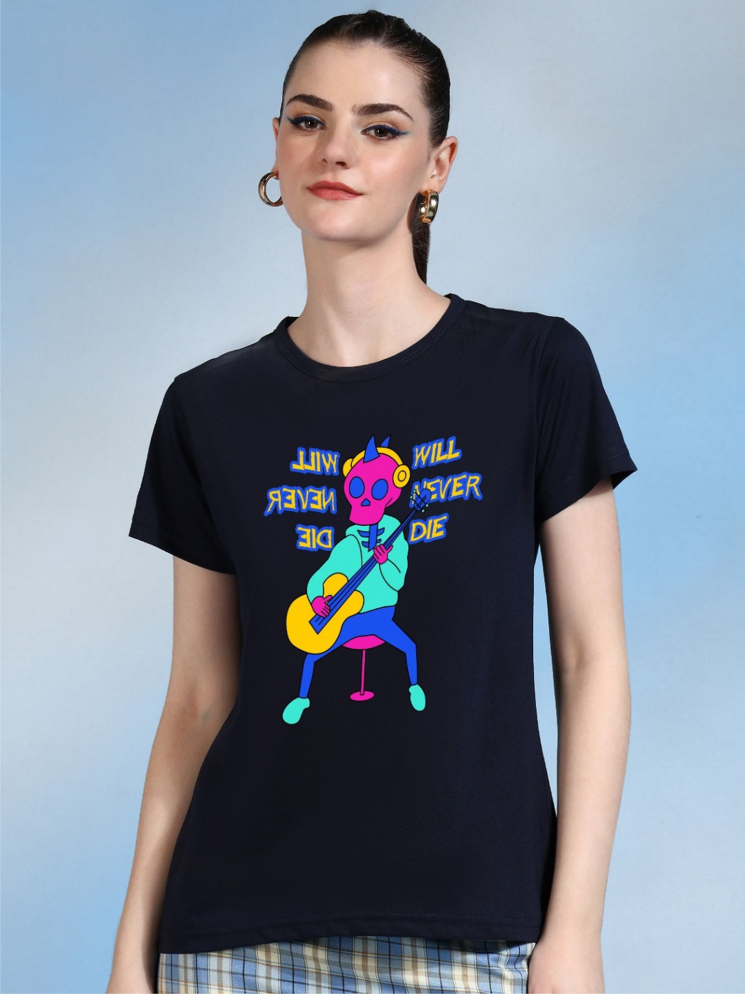 

Moda Rapido Women Printed Bio Finish T-shirt, Navy blue