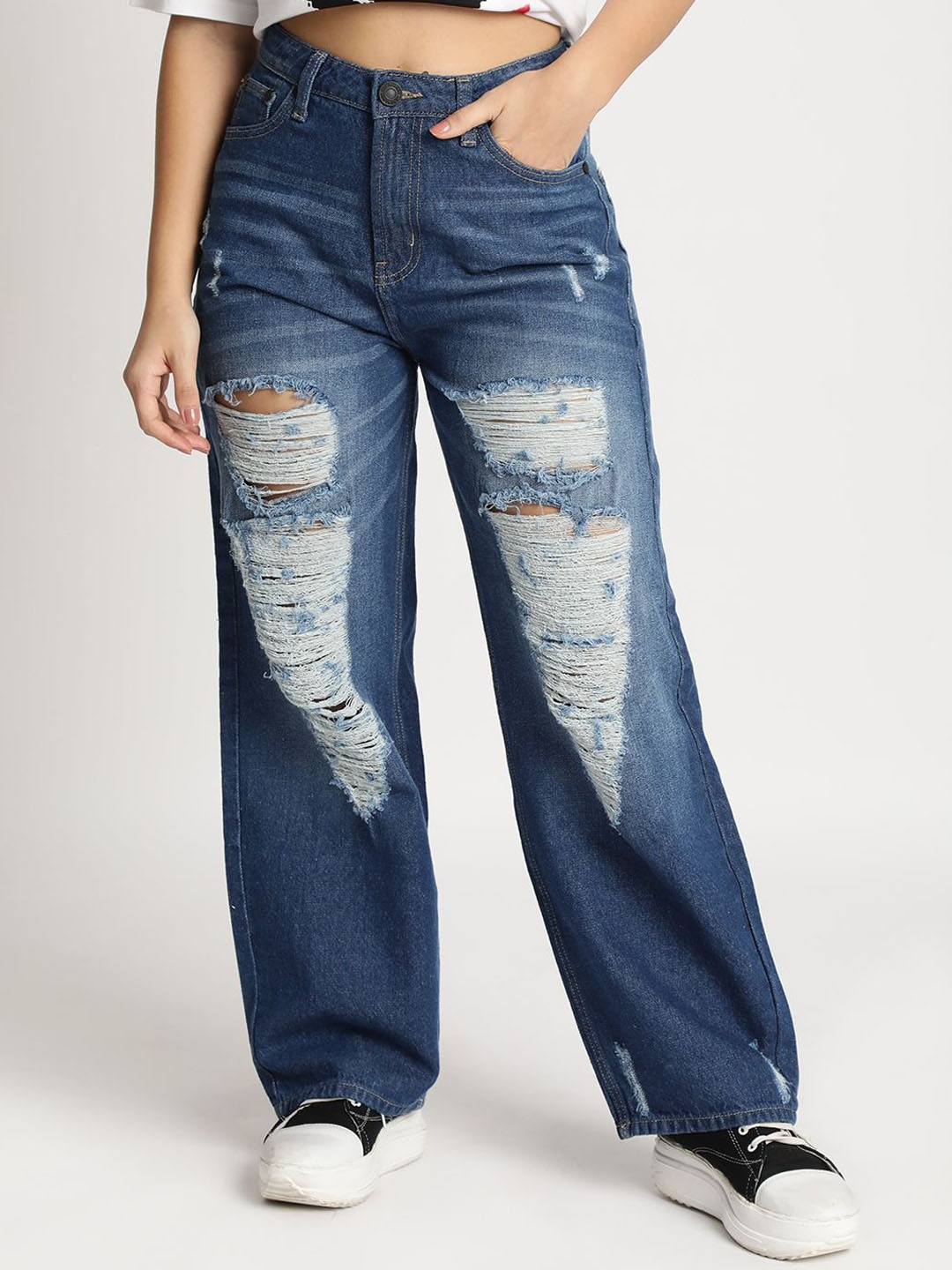 

Bene Kleed Women High-Rise Highly Distressed Jeans, Blue