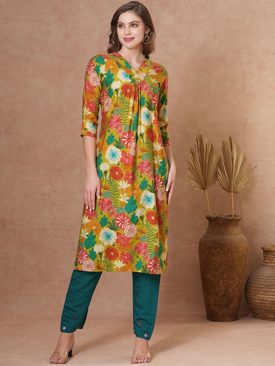 

FASHOR Women Printed Kurta, Green