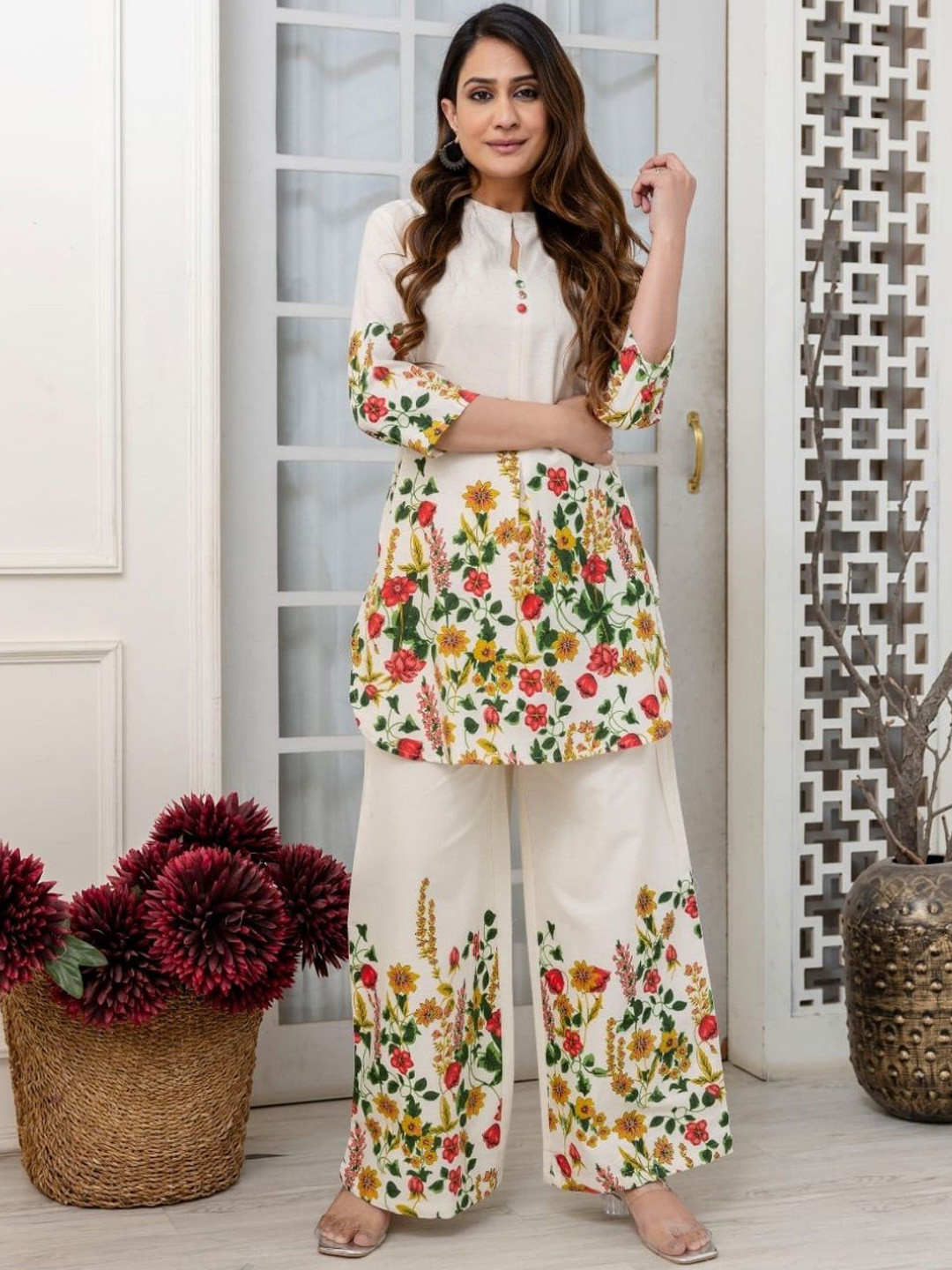 

Atha Fashion Printed Pure Cotton Basant Bliss Co-Ord Set, Off white