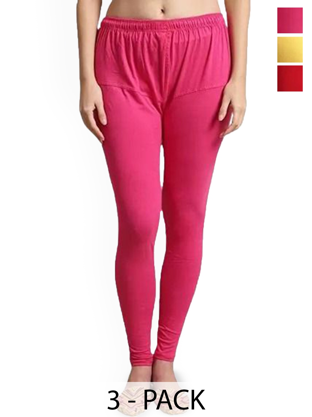 

URBAN KANYA Pack Of 3 Mid-Rise Churidar-Length Leggings, Red