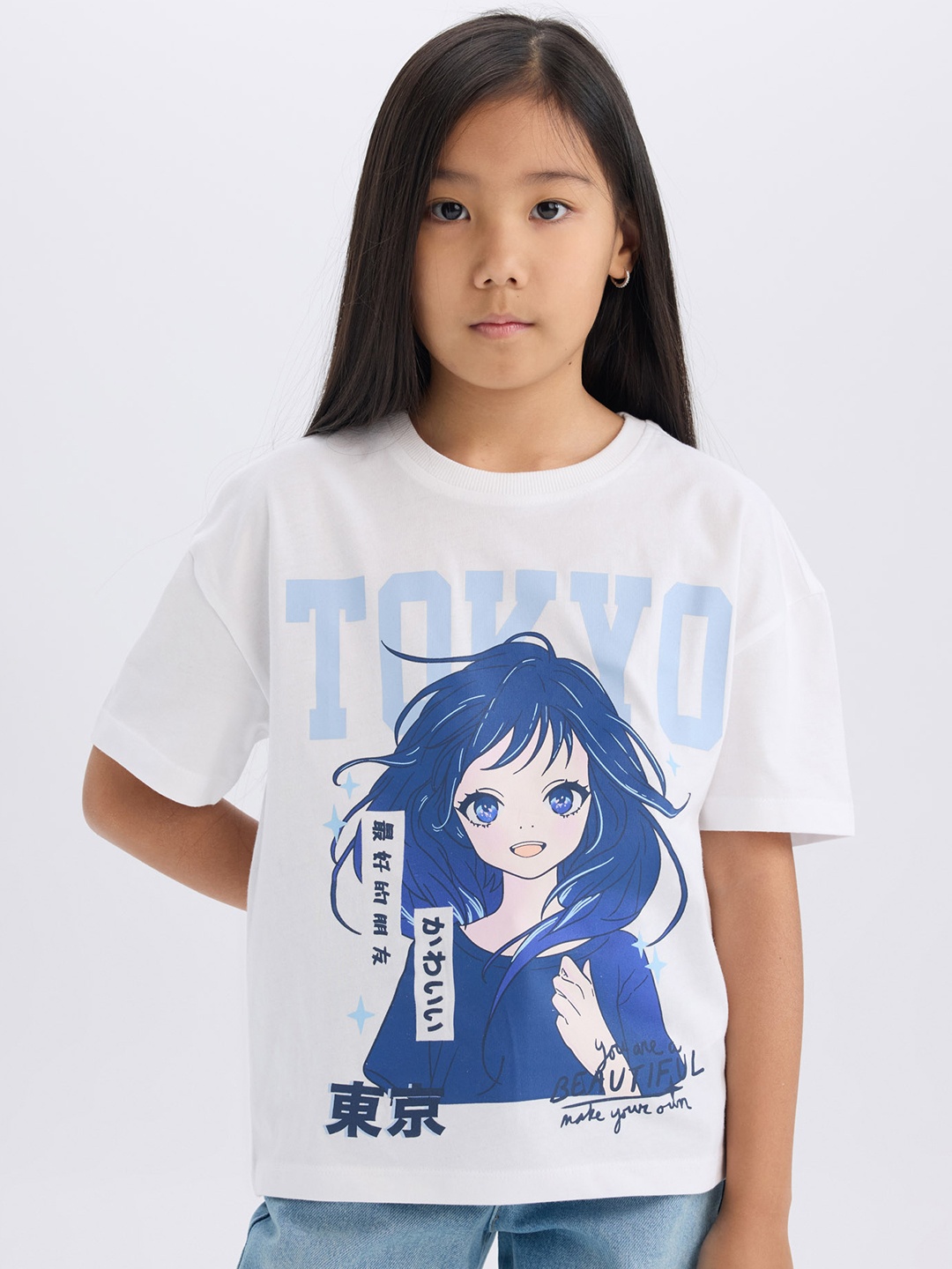 

DeFacto Girls Printed Extended Sleeves T-shirt, Na