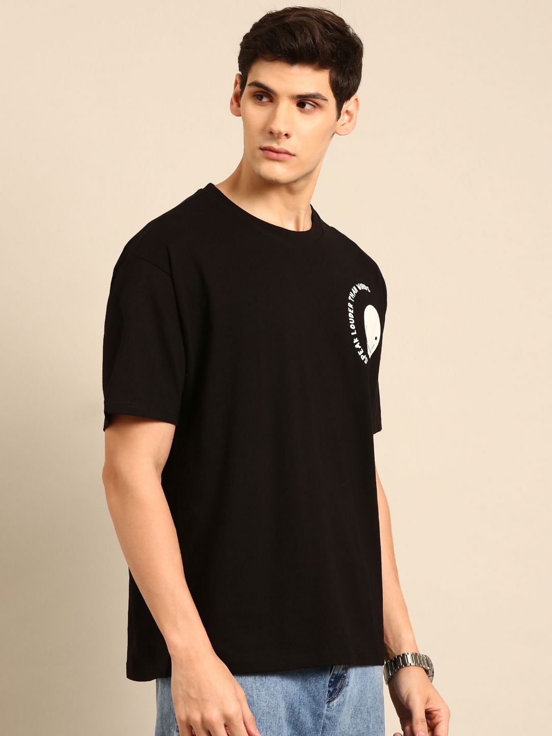 

Mast & Harbour Men Printed Drop-Shoulder Sleeves Bio Finish Pockets T-shirt, Black