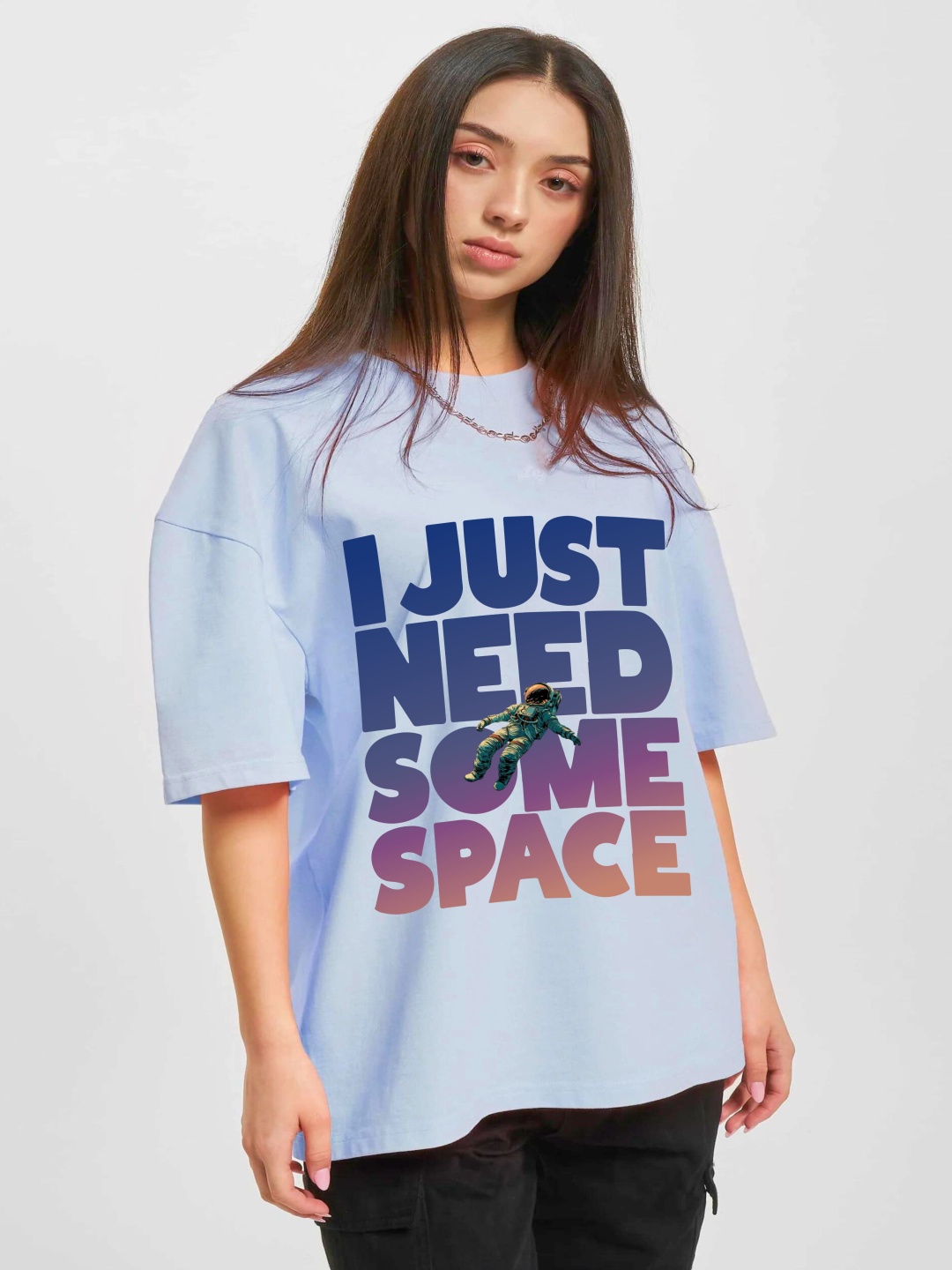 

RAYACLOSET Women Typography Printed Applique T-shirt, Blue