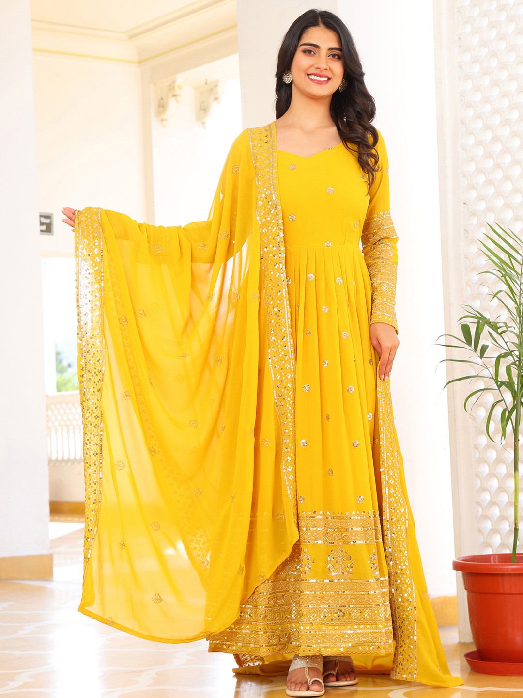 

KALINI Women Floral Embroidered Regular Kurta with Pyjamas & With Dupatta, Yellow