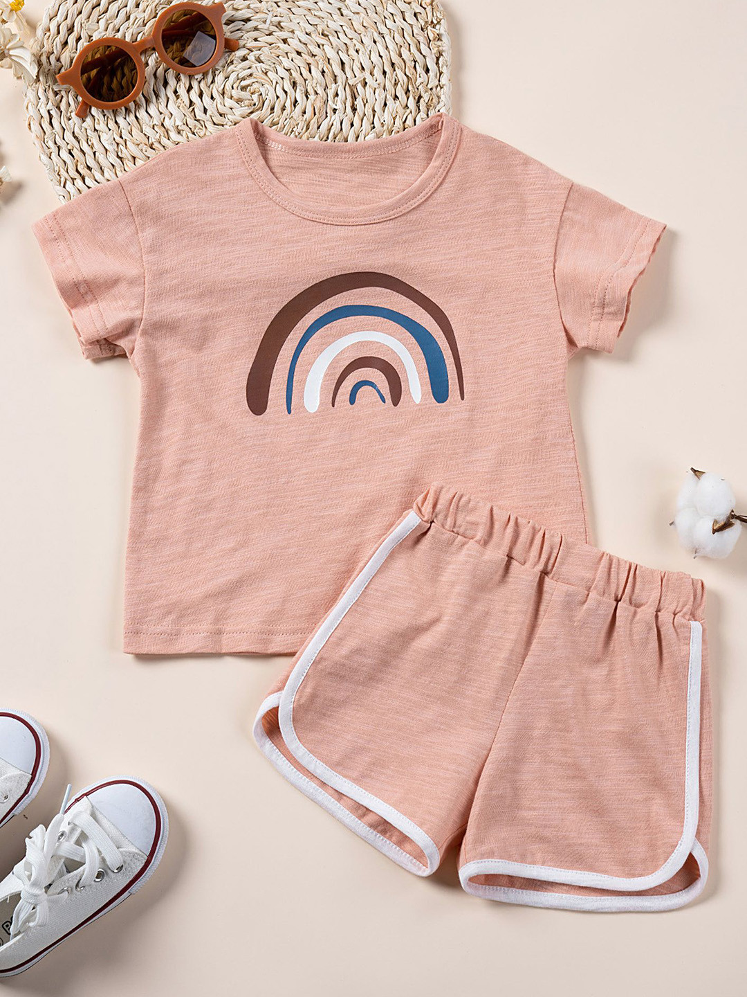 

LULU & SKY Kids Printed Pure Cotton T-shirt With Shorts, Pink