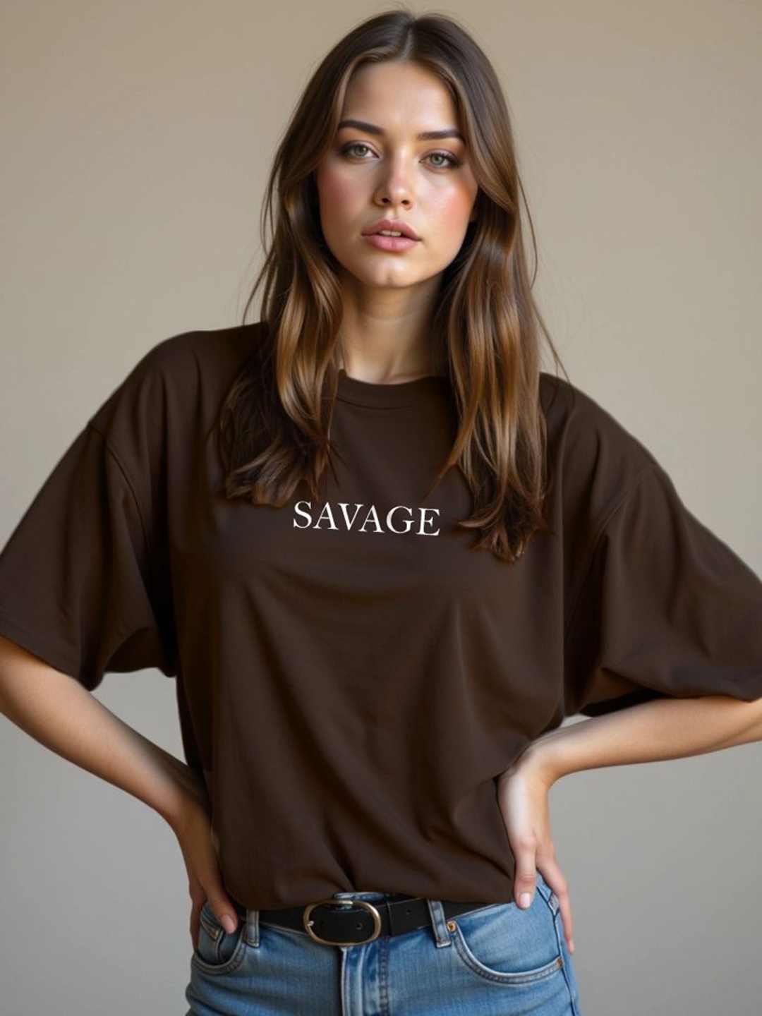 

TOGS & TERRE Women Typography Printed Organic Cotton T-shirt, Brown
