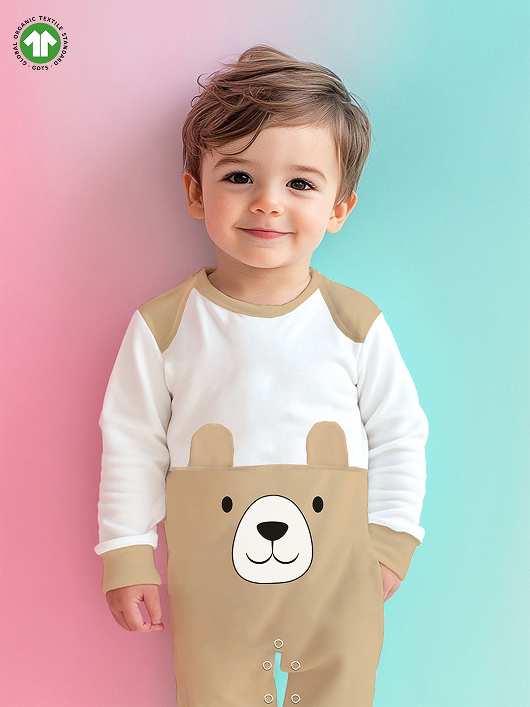 

Kidbea Infants Pure Organic Cotton Rompers, Beige